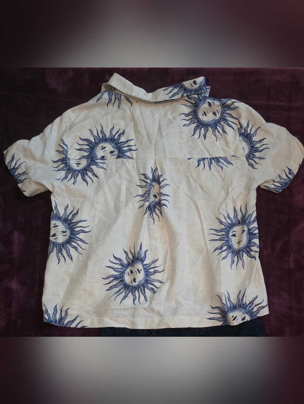 Jane and Delancey White Short-Sleeve Button Top with Blue Sun Motif - Picture 3 of 3